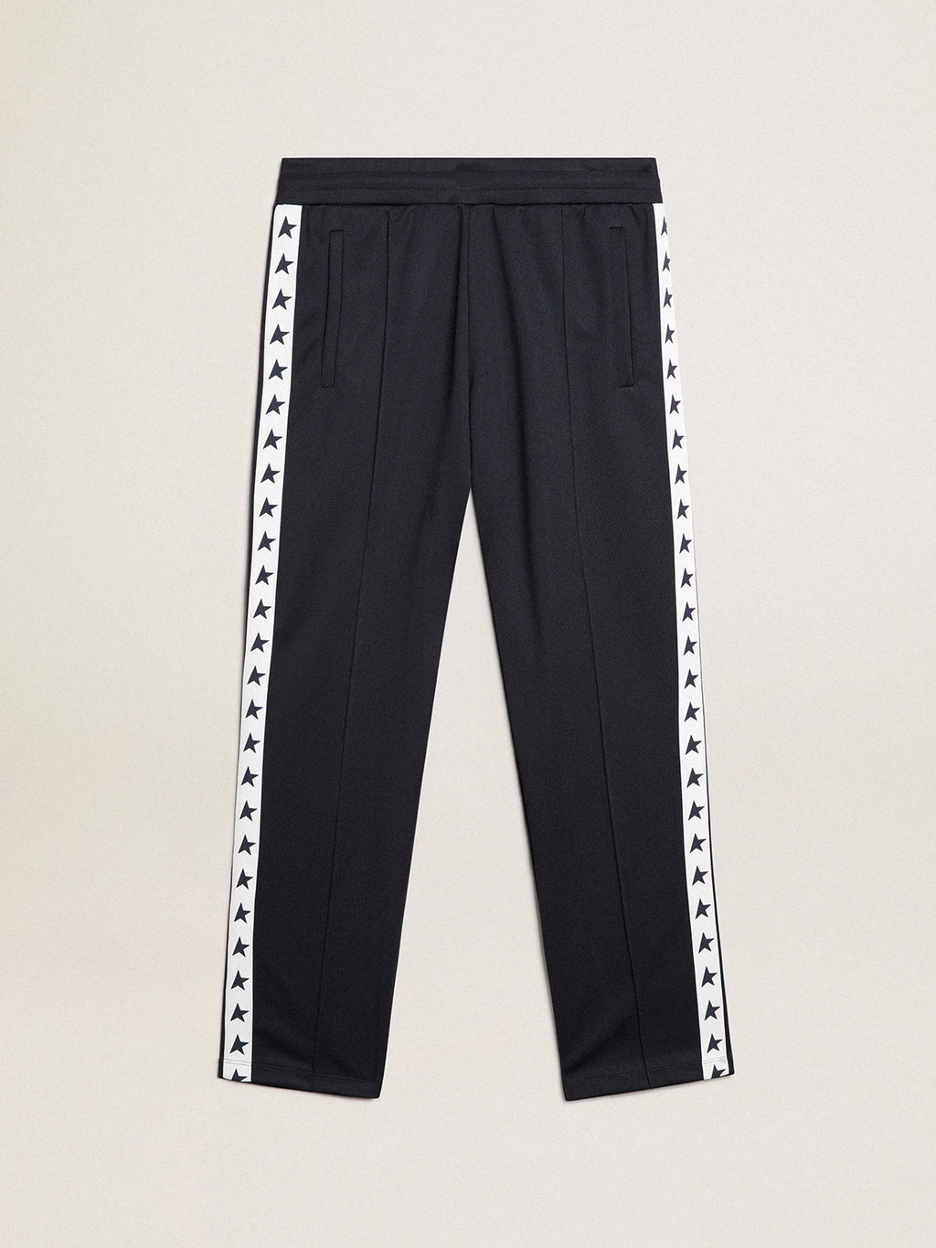 Pantalone jogging di colore blu scuro con nastro e stelle a contrasto