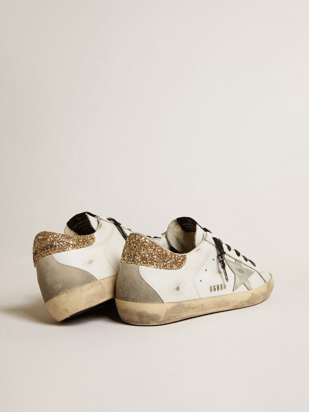 Sneakers Super-Star bianche in pelle con talloncino glitter