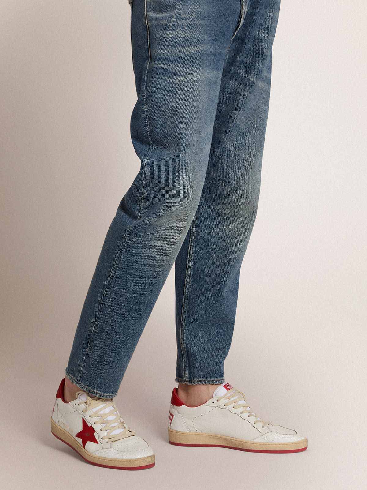 Sneakers Ball Star bianche in pelle con stella e talloncino rossi