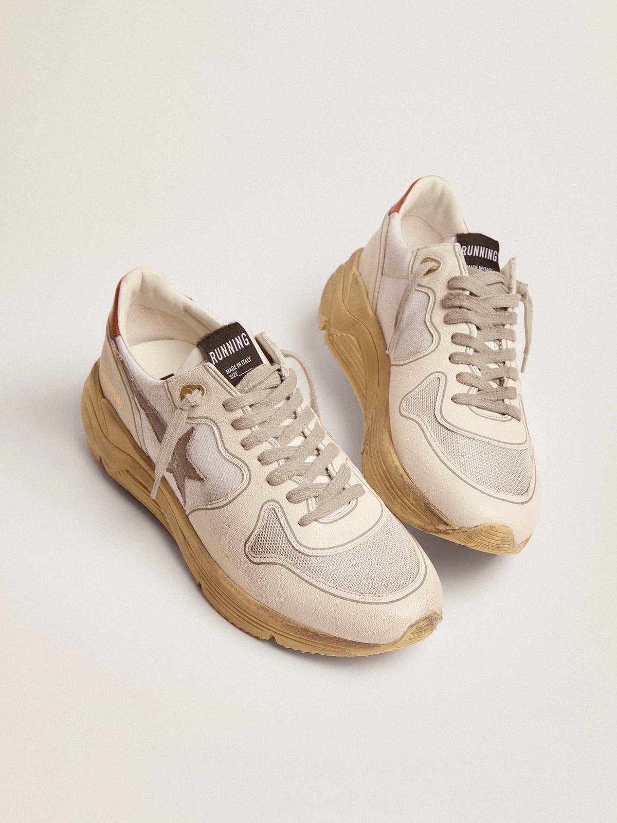 Sneaker Running Sole LTD con stella in pelle marrone con stampa lucertola e talloncino in pelle color cuoio