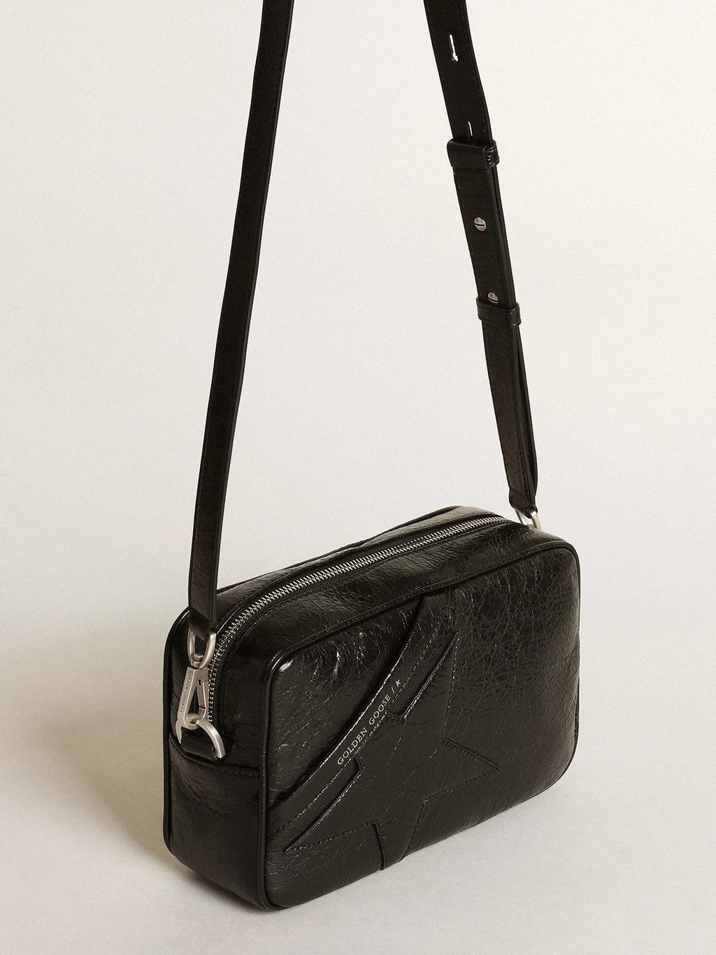 Borsa Star Bag in pelle lucida color nero con stella ton sur ton