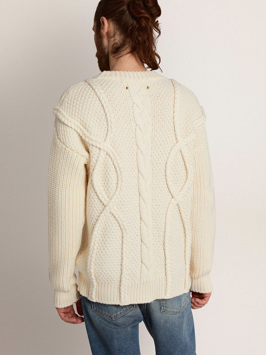Maglione girocollo da uomo in lana con motivo intrecciato