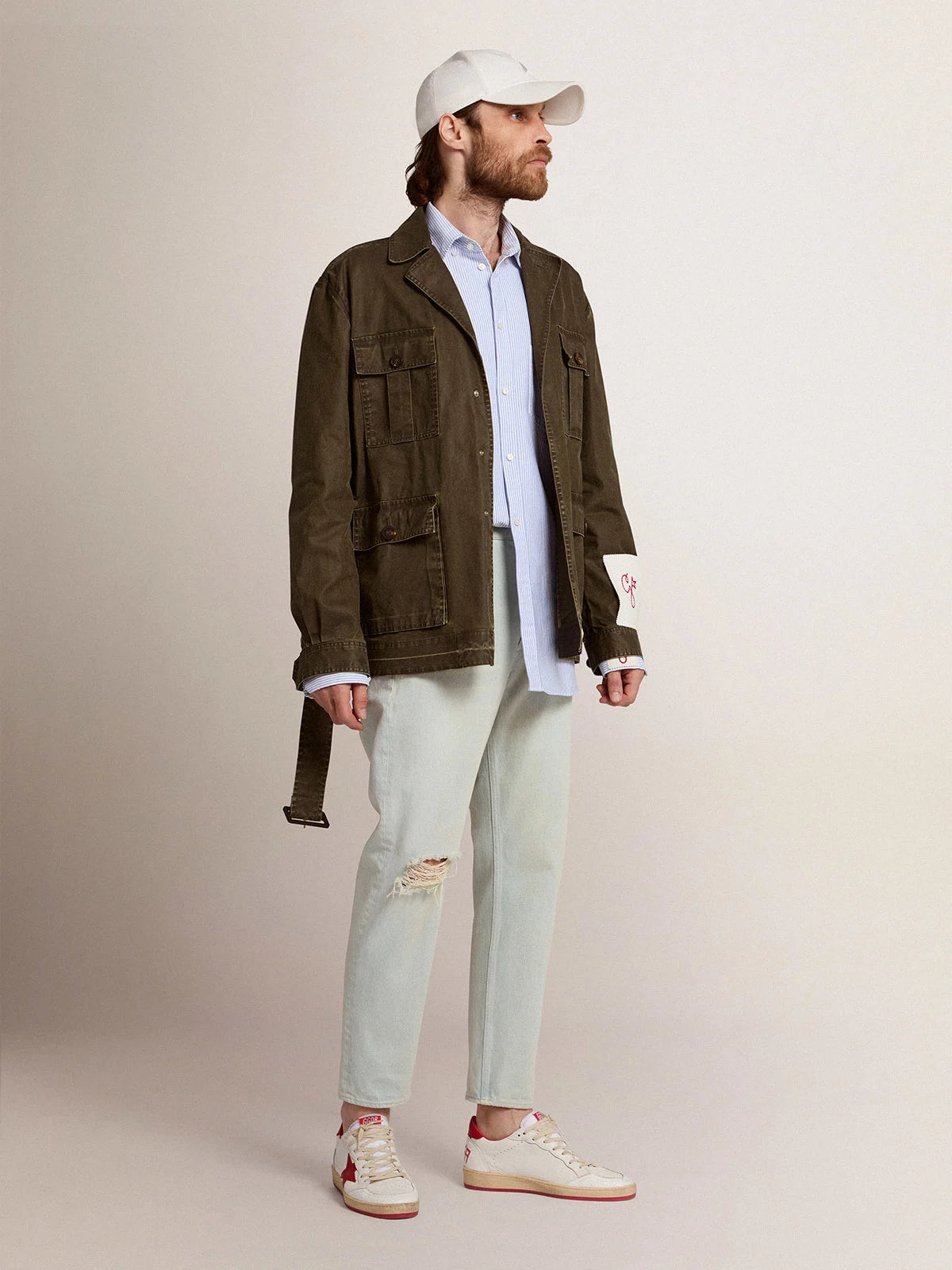 Giacca sahariana Collezione Golden in canvas verde militare