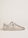 Sneaker Super-Star in pelle color argento con polverizzazione glitter all-over