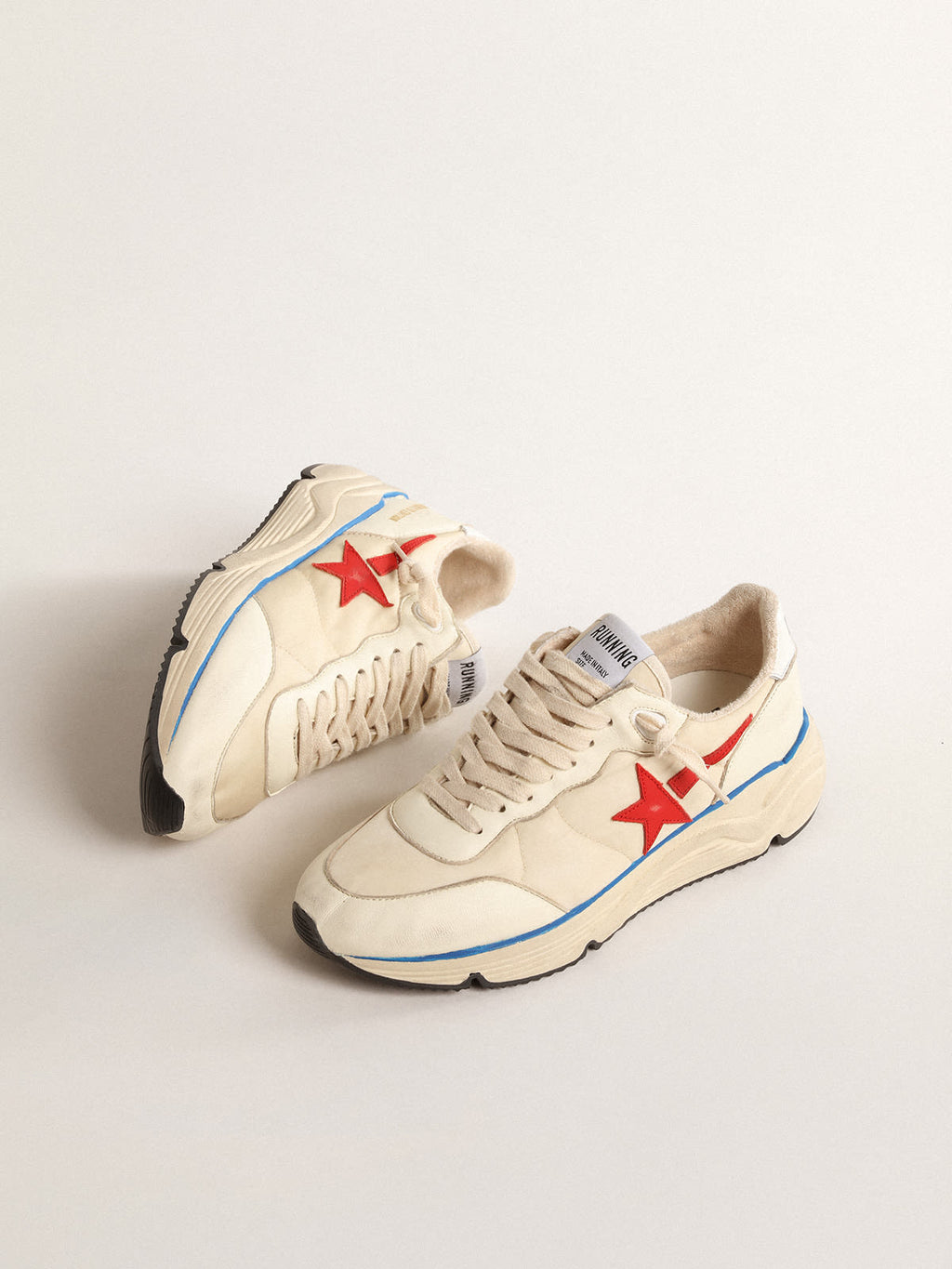 Running Sole Donna LTD in nylon beige con stella in pelle rossa