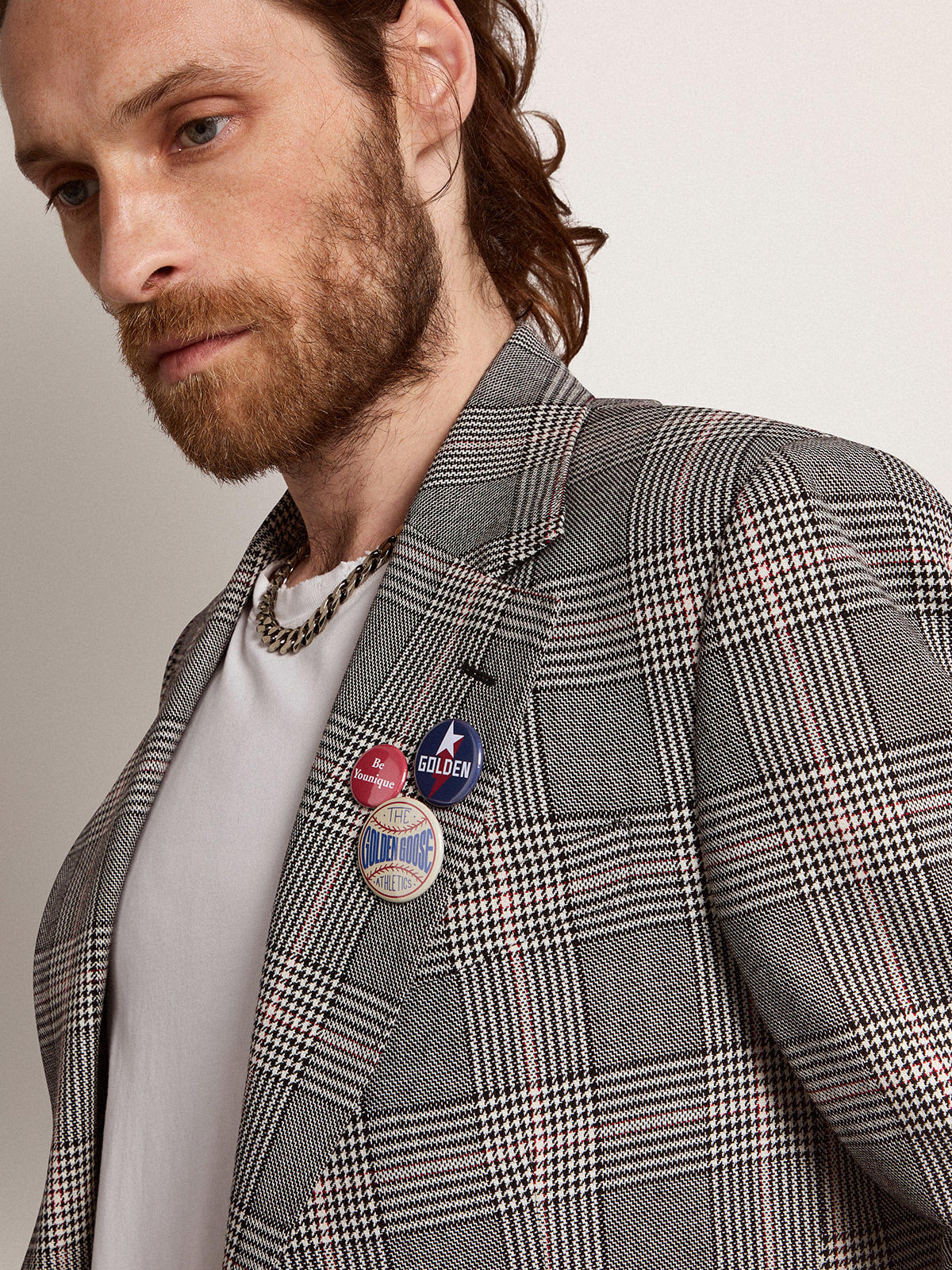 Blazer monopetto uomo Collezione Golden in principe di Galles grigio e bianco