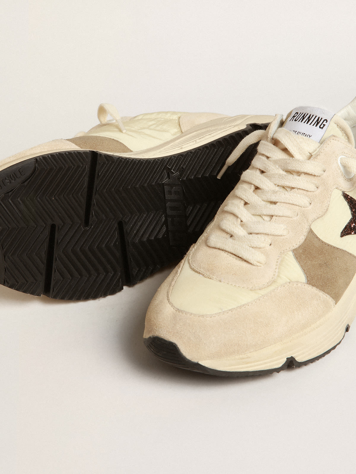 Running Sole LTD in nylon e suede crema con stella in glitter