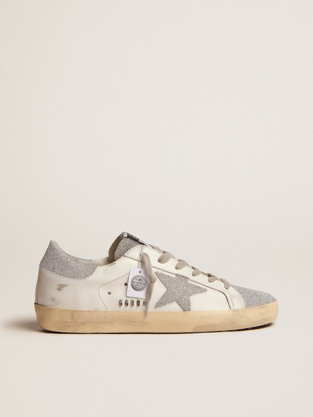 Sneaker Super-Star con tomaia in pelle bianca e inserti in cristalli Swarovski