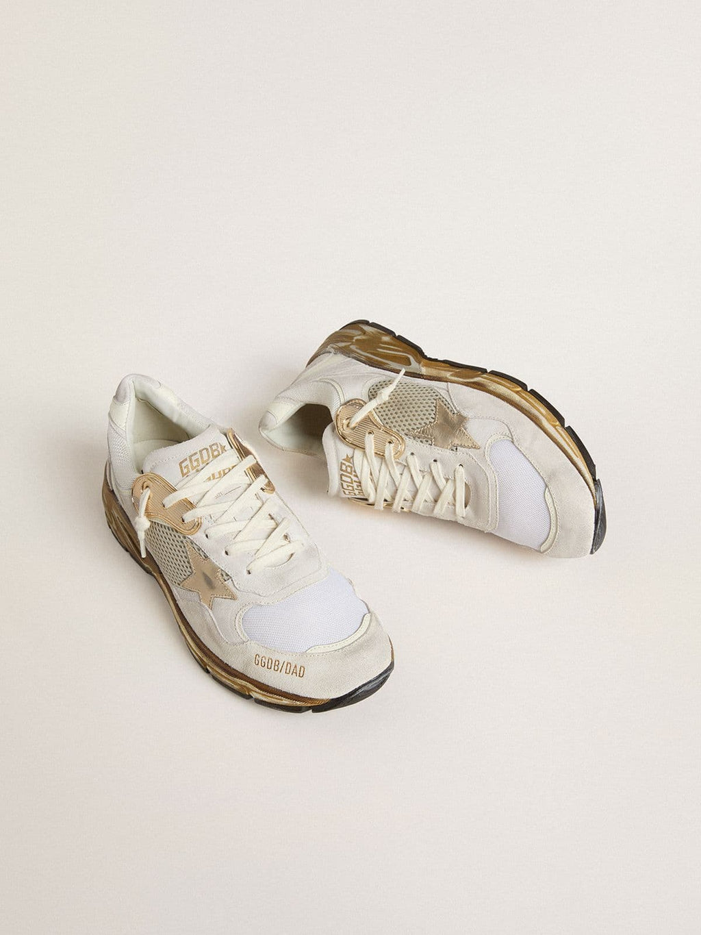 Men's Dad-Star in mesh and white suede with gold foiled leather star