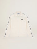 Felpa con zip da uomo di colore bianco con nastro bianco e stelle nere