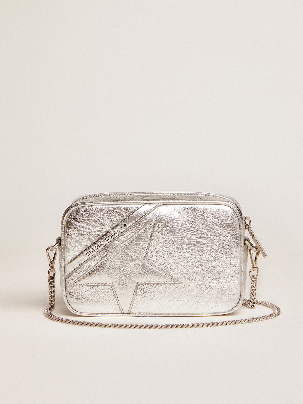 Borsa Mini Star Bag in pelle laminata color argento e stella ton sur ton