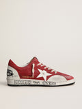Sneaker Ball Star Pro donna in suede rosso con inserti in gomma zigrinata bianca
