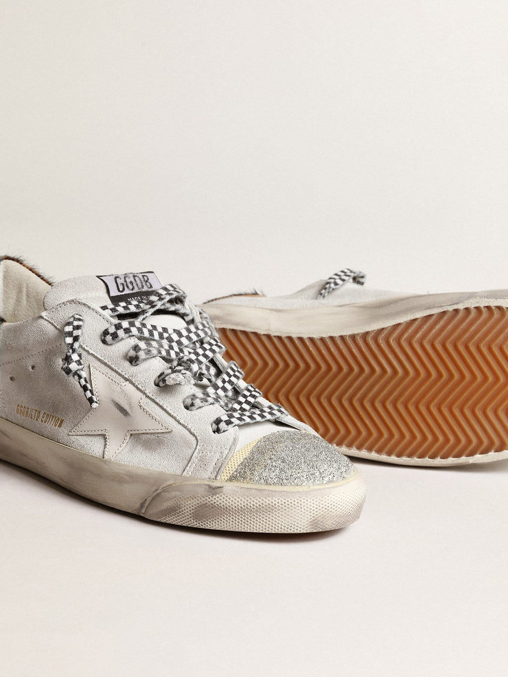 Sneaker Super-Star LAB con stella in pelle bianca e punta in cristalli Swarowski