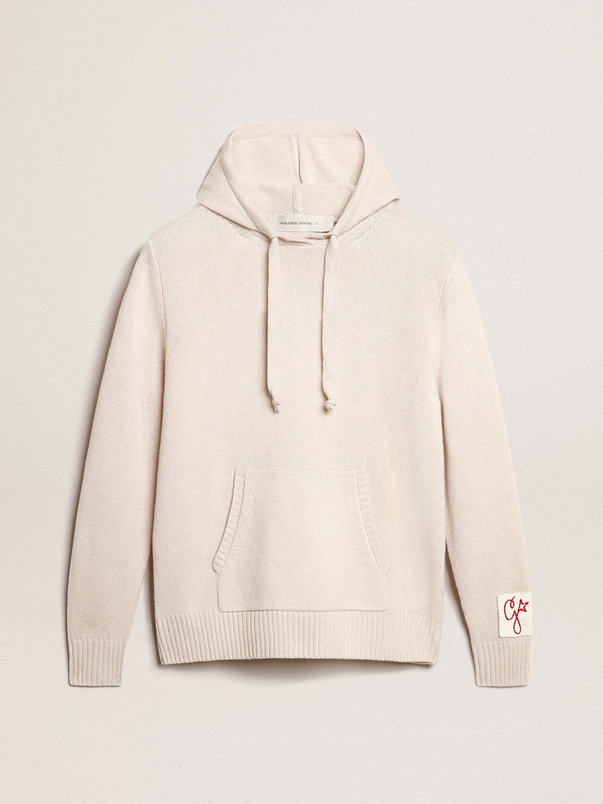 Felpa donna misto cashmere color bianco e cappuccio