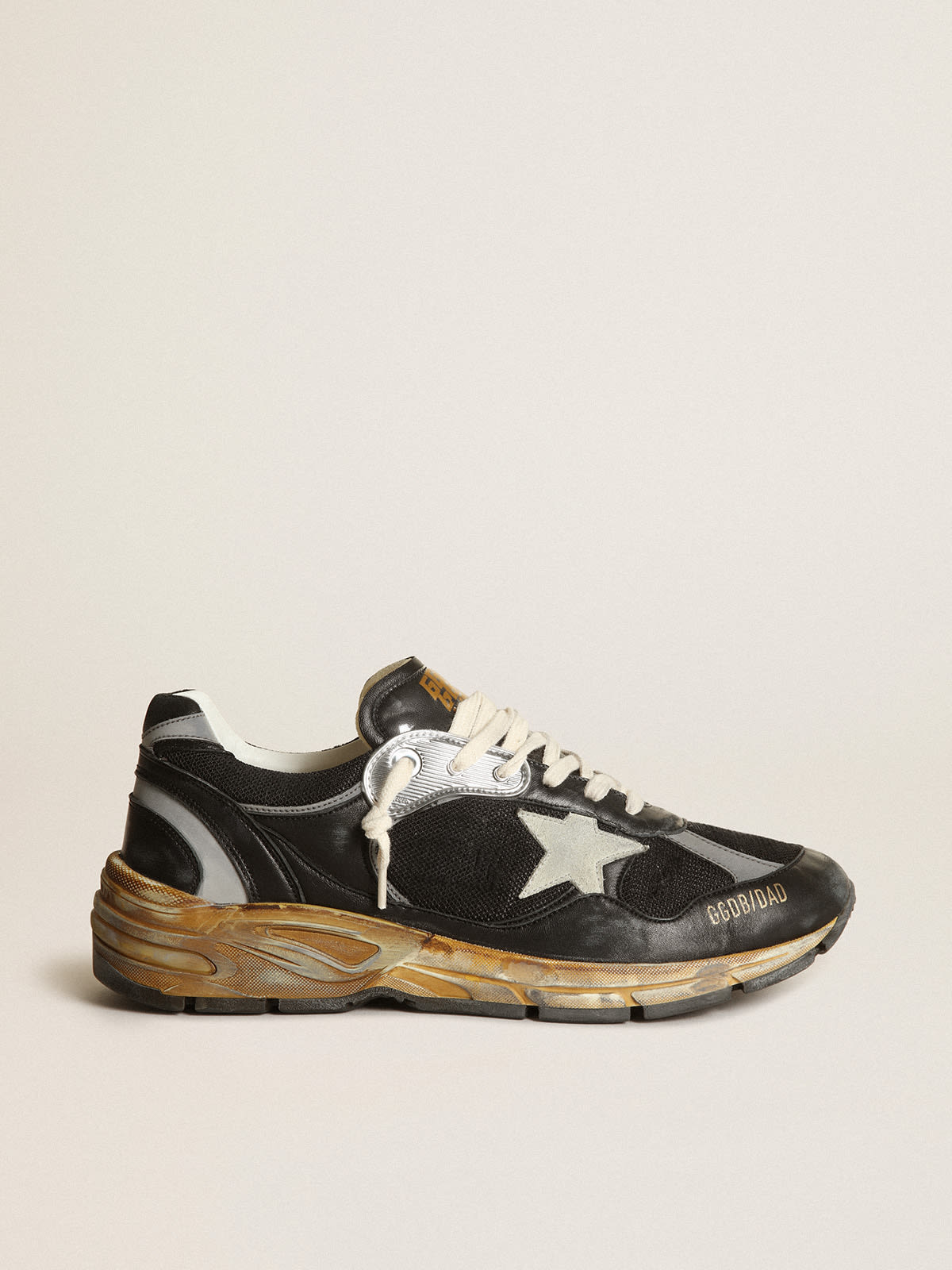 Sneaker Dad-Star Uomo in rete e nappa nere con stella in suede color grigio ghiaccio