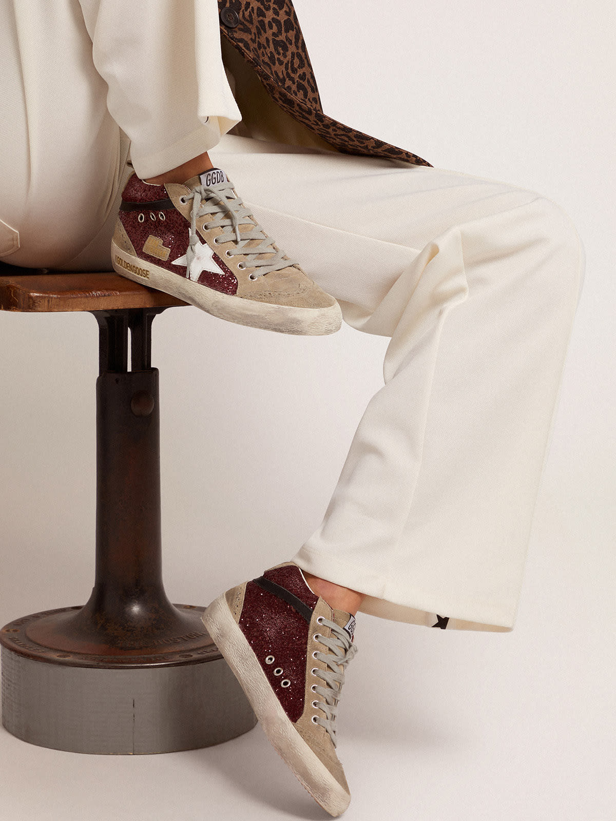 Mid Star in glitter bordeaux con inserti tortora e stella bianca