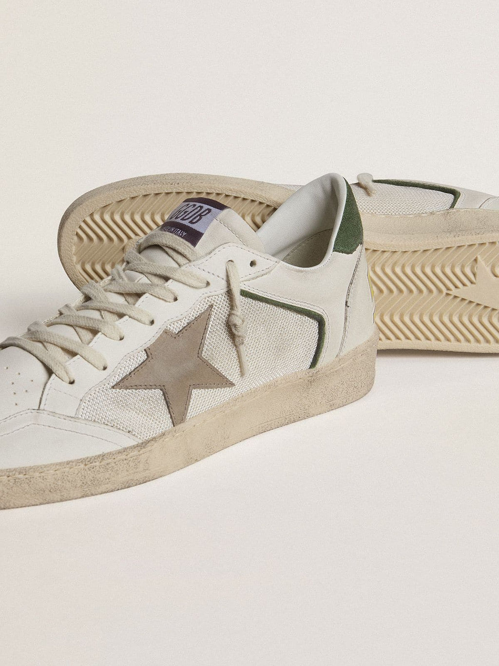 Ball Star LTD in mesh and nappa leather with gray leather star and green suede heel tab