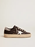 Sneaker Hi Star in pelle nera con stella in pelle laminata color argento
