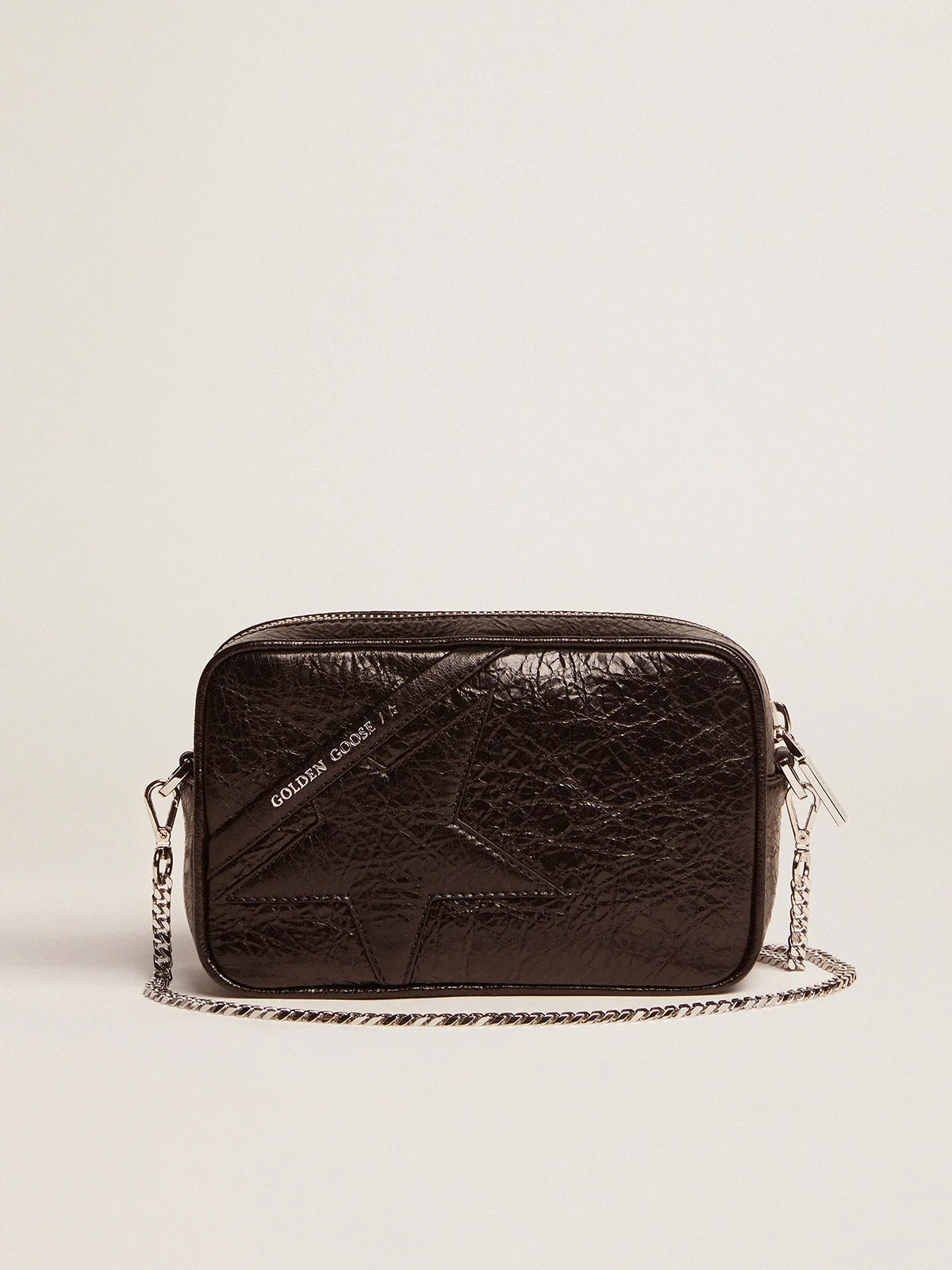 Borsa Mini Star Bag in pelle lucida nera e stella ton sur ton