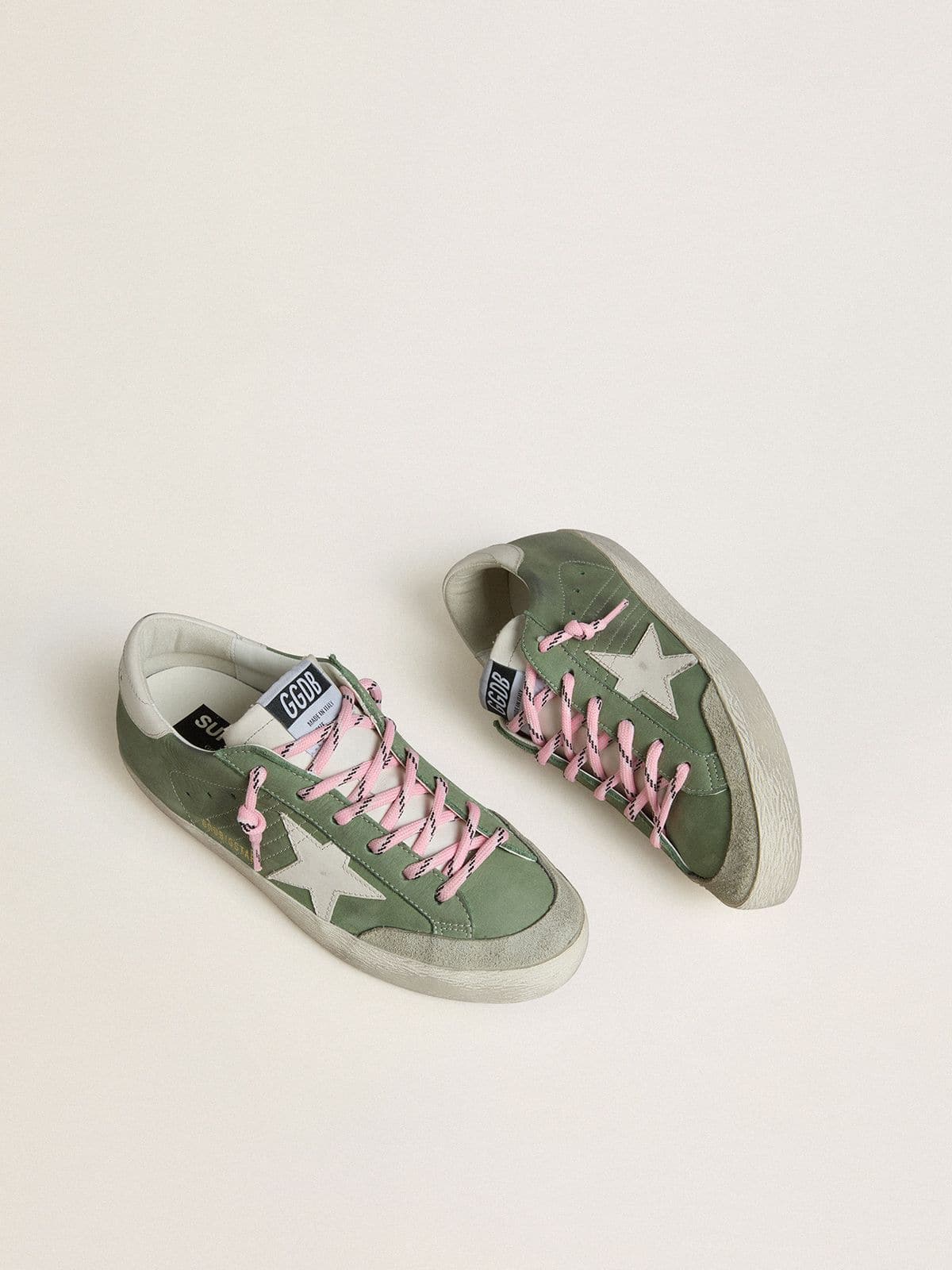 Women’s Super-Star LTD in green nubuck with white leather star and heel tab