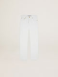 Pantalone crop Collezione Journey in bull denim di colore bianco con orlo dal'effetto rovinato