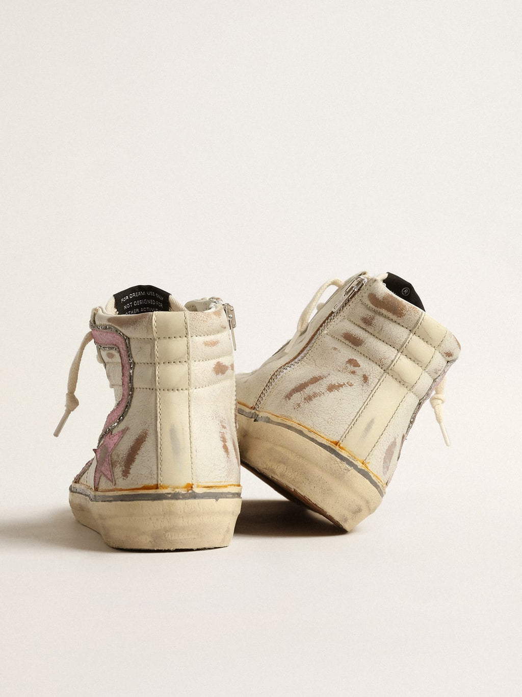 Slide LTD beige con stella e virgola in pelle laminata rosa