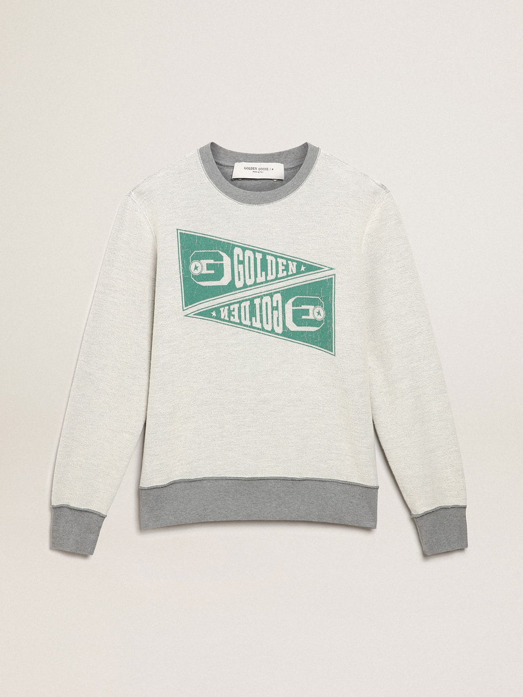 Felpa Collezione Golden color grigio mélange con stampa Golden verde