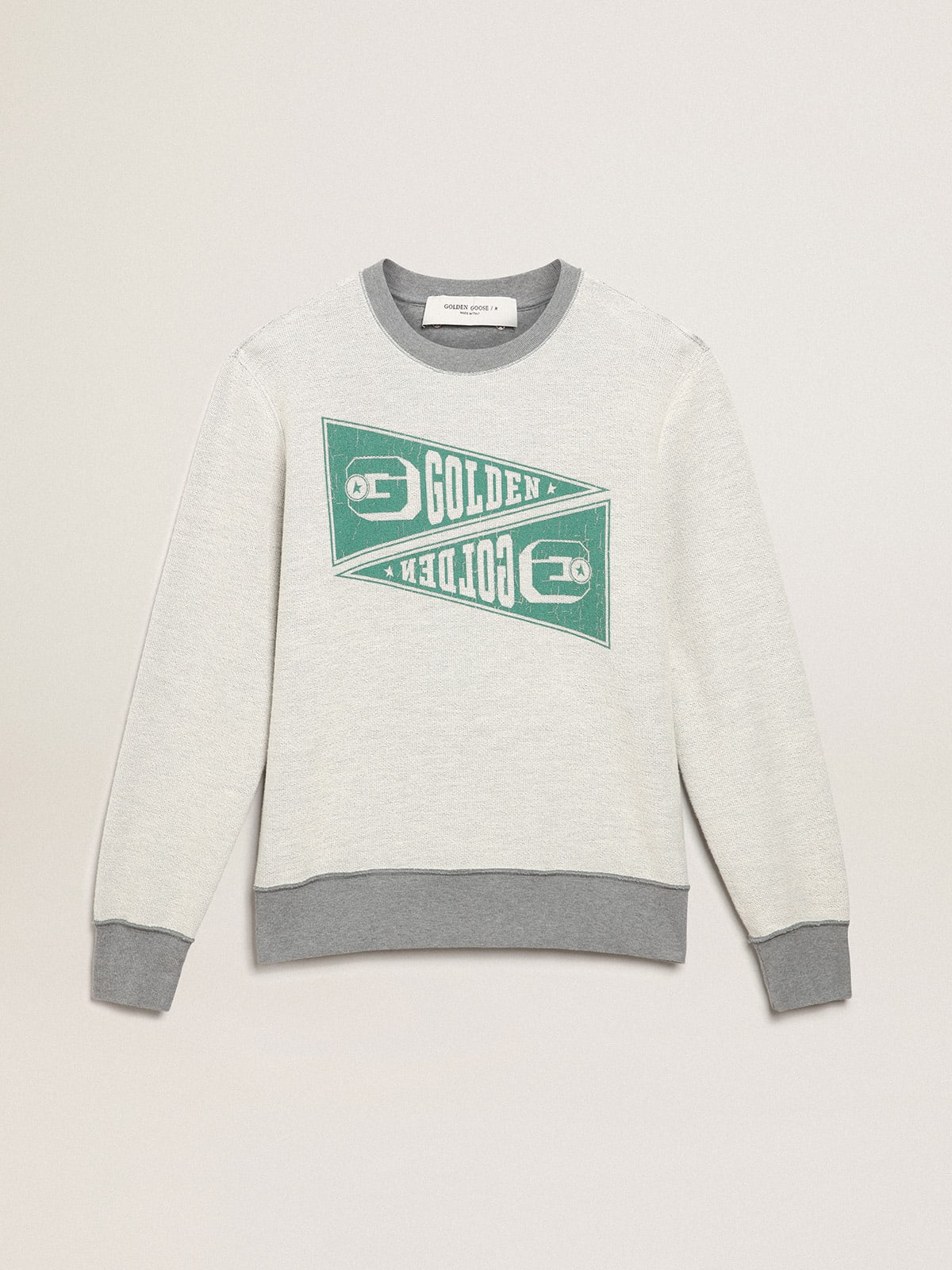 Felpa Collezione Golden color grigio mélange con stampa Golden verde