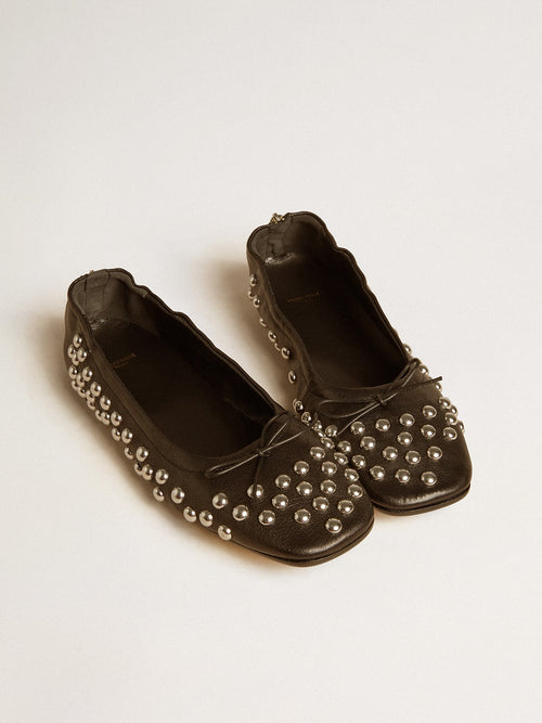 Amy ballet flats in black nappa leather with silver colored studs