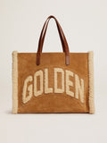 Borsa California Bag East-West in pelle scamosciata con shearling