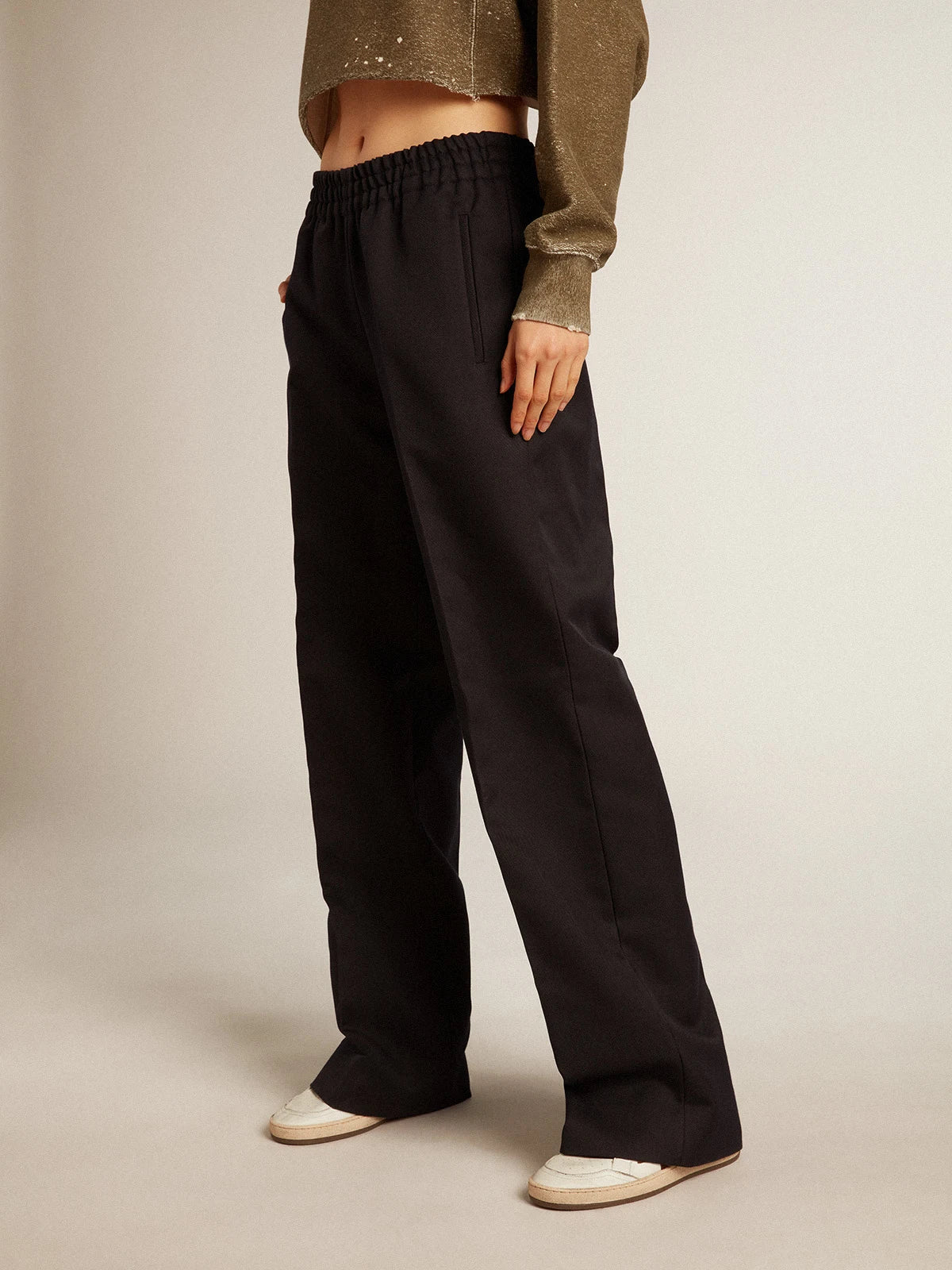Pantalone jogging in gabardine di lana color blu scuro