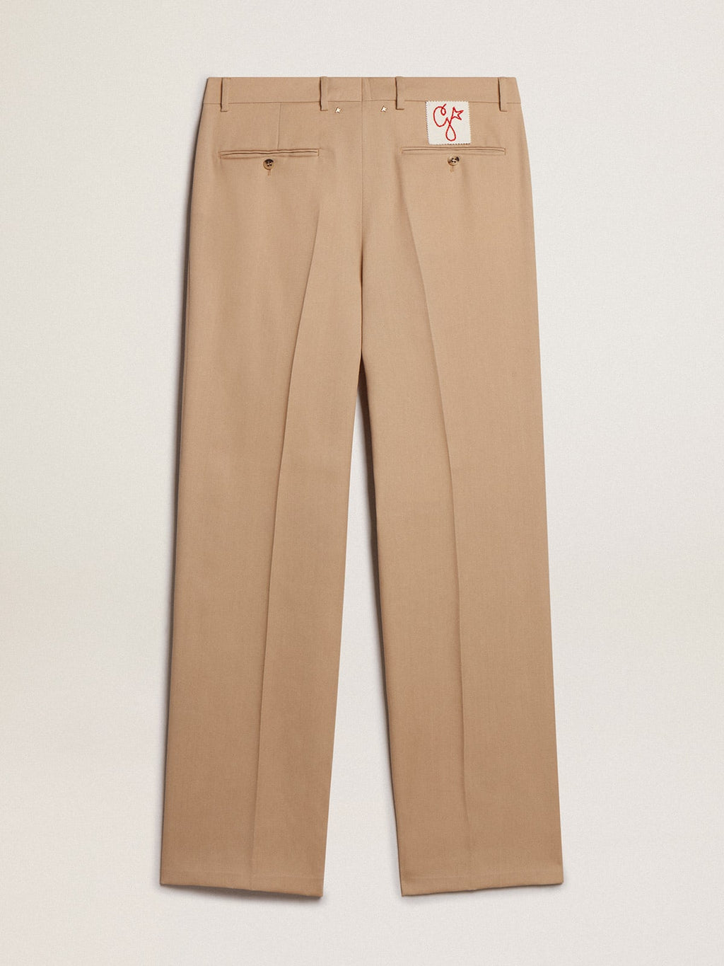 Pantalone da uomo in gabardine di lana color sabbia