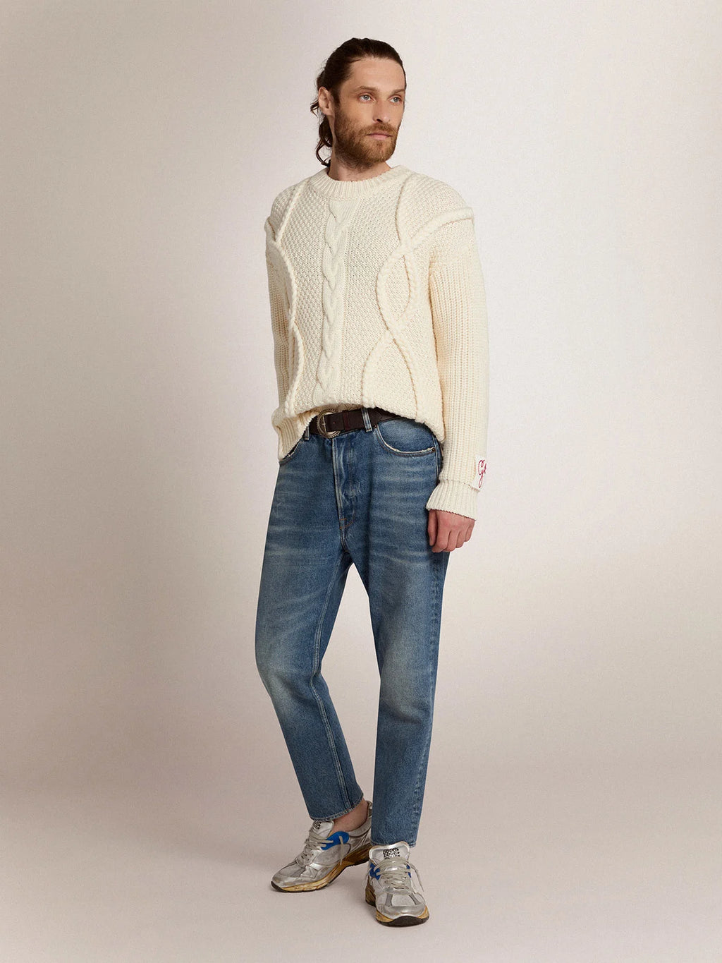 Maglione girocollo da uomo in lana con motivo intrecciato