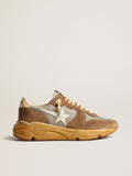 Running Sole in rete argento e suede tabacco con stella bianca