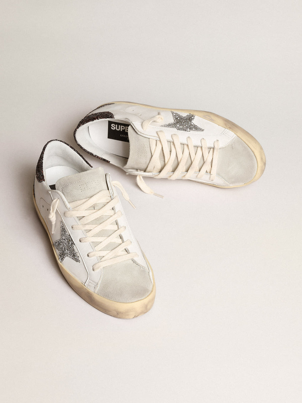Super-Star con stella argento e talloncino in glitter marroni