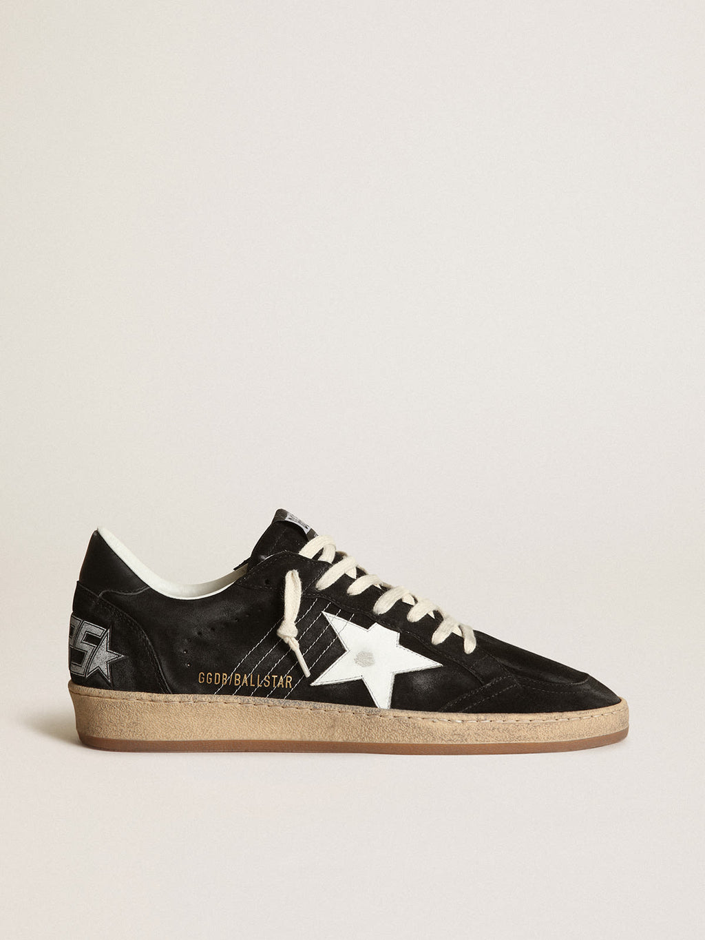 Sneaker Ball Star donna in suede nero con stella in pelle bianca e talloncino in pelle nera