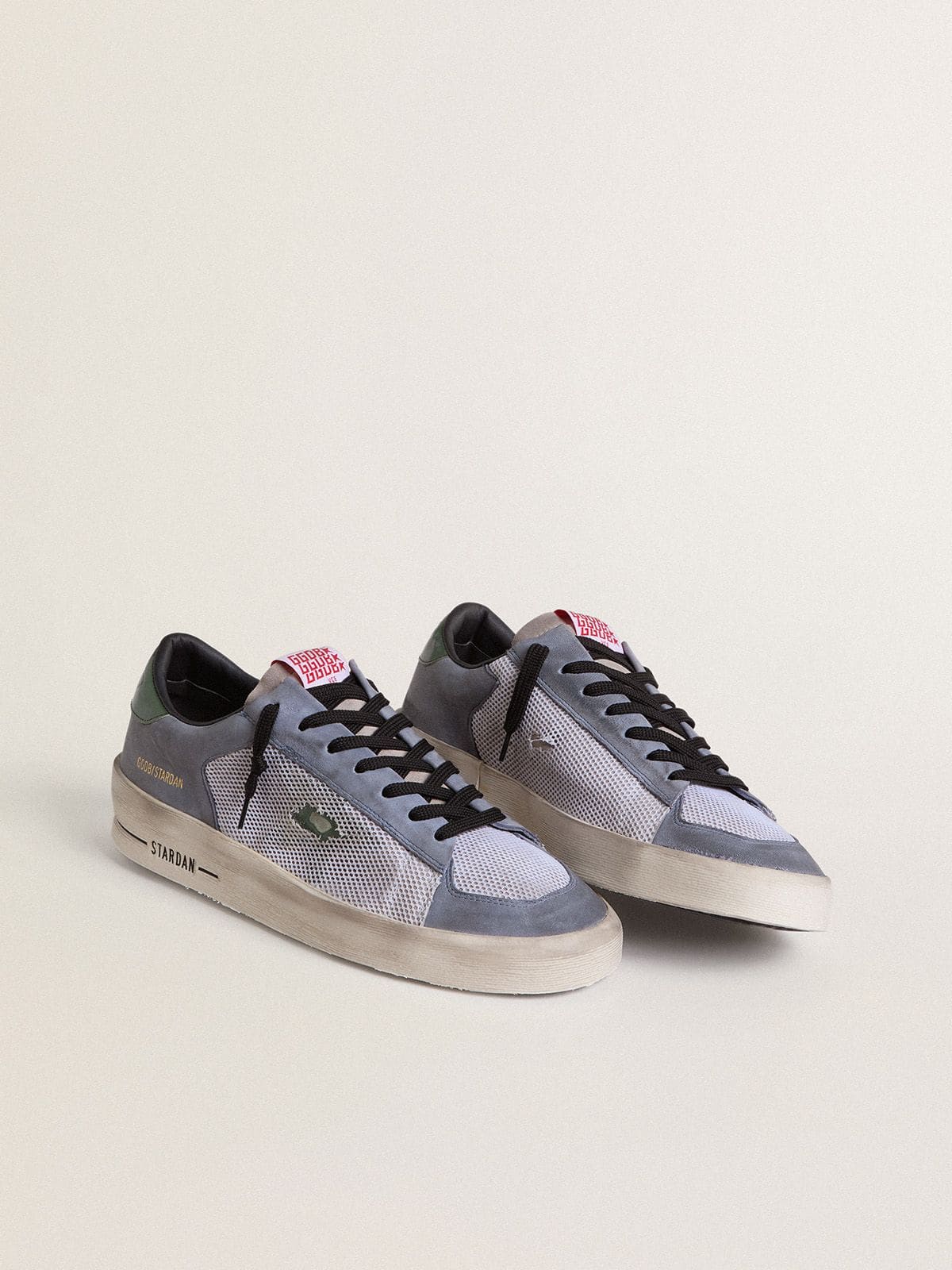 Men's Stardan in powder-blue suede with green leather star and heel tab