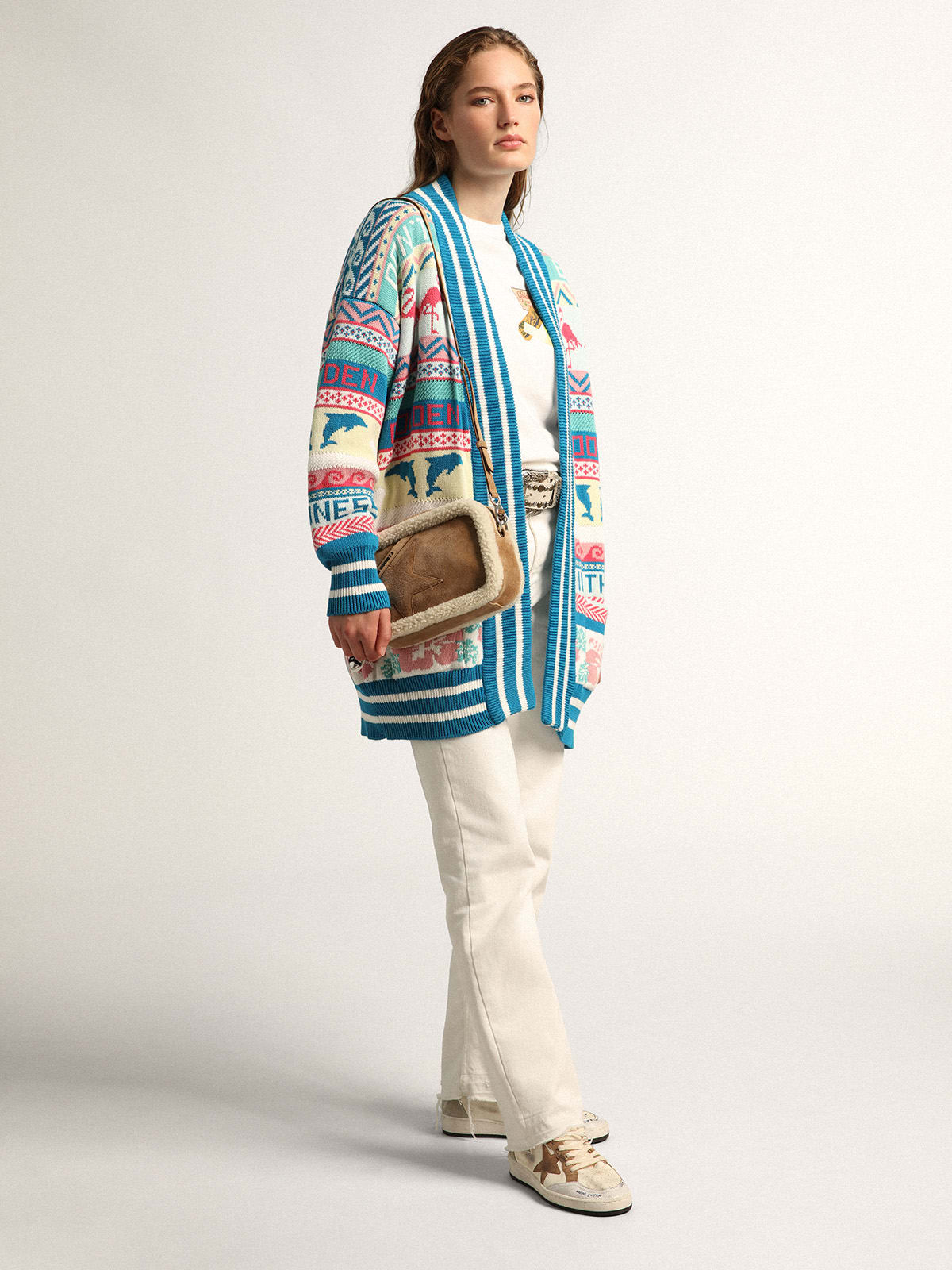Borsa Star Bag in pelle scamosciata con profilo in shearling