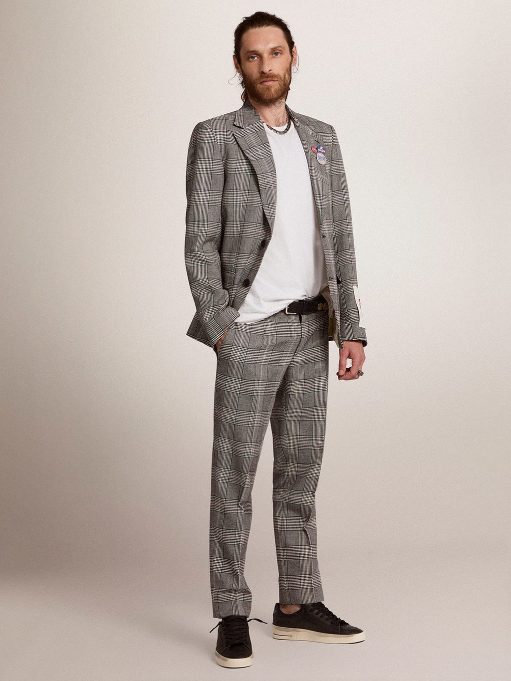 Blazer monopetto uomo Collezione Golden in principe di Galles grigio e bianco