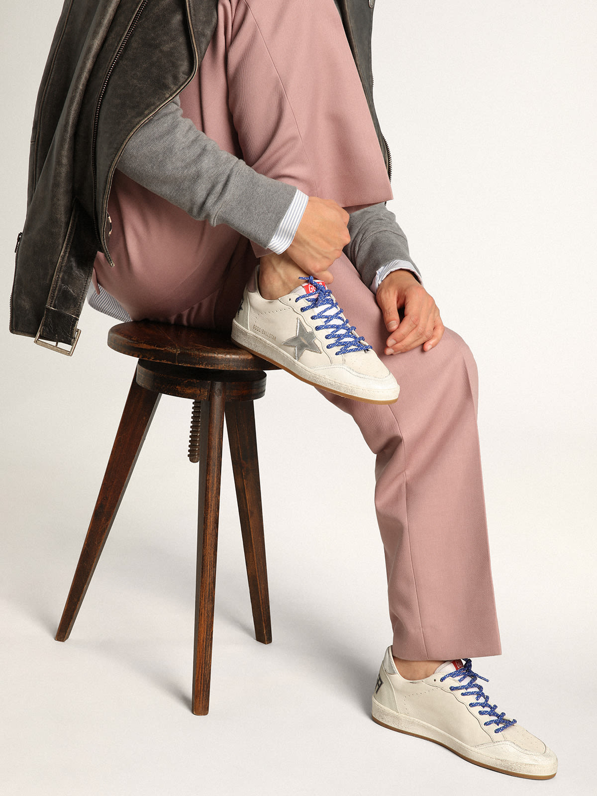 Sneaker Ball Star LTD in nappa bianca con stella e talloncino in pelle laminata color argento