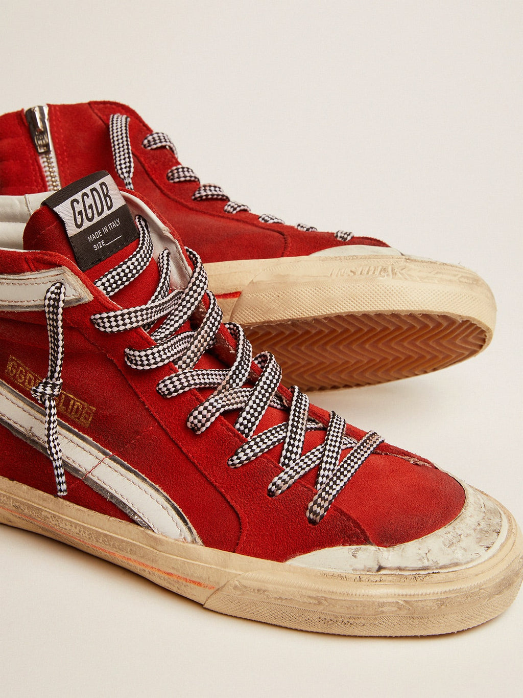 Sneaker Slide Penstar in suede rosso e dettagli bianchi