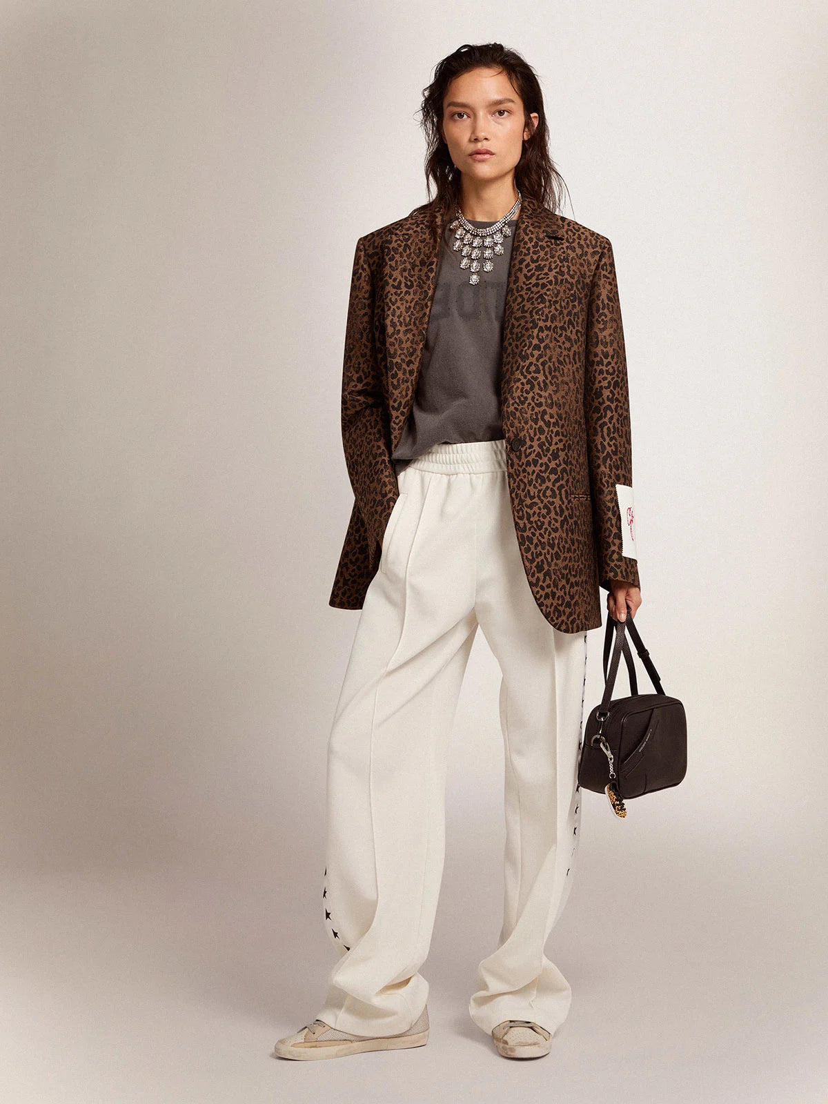Blazer monopetto Tom Boy Collezione Golden in lana con motivo animalier jacquard