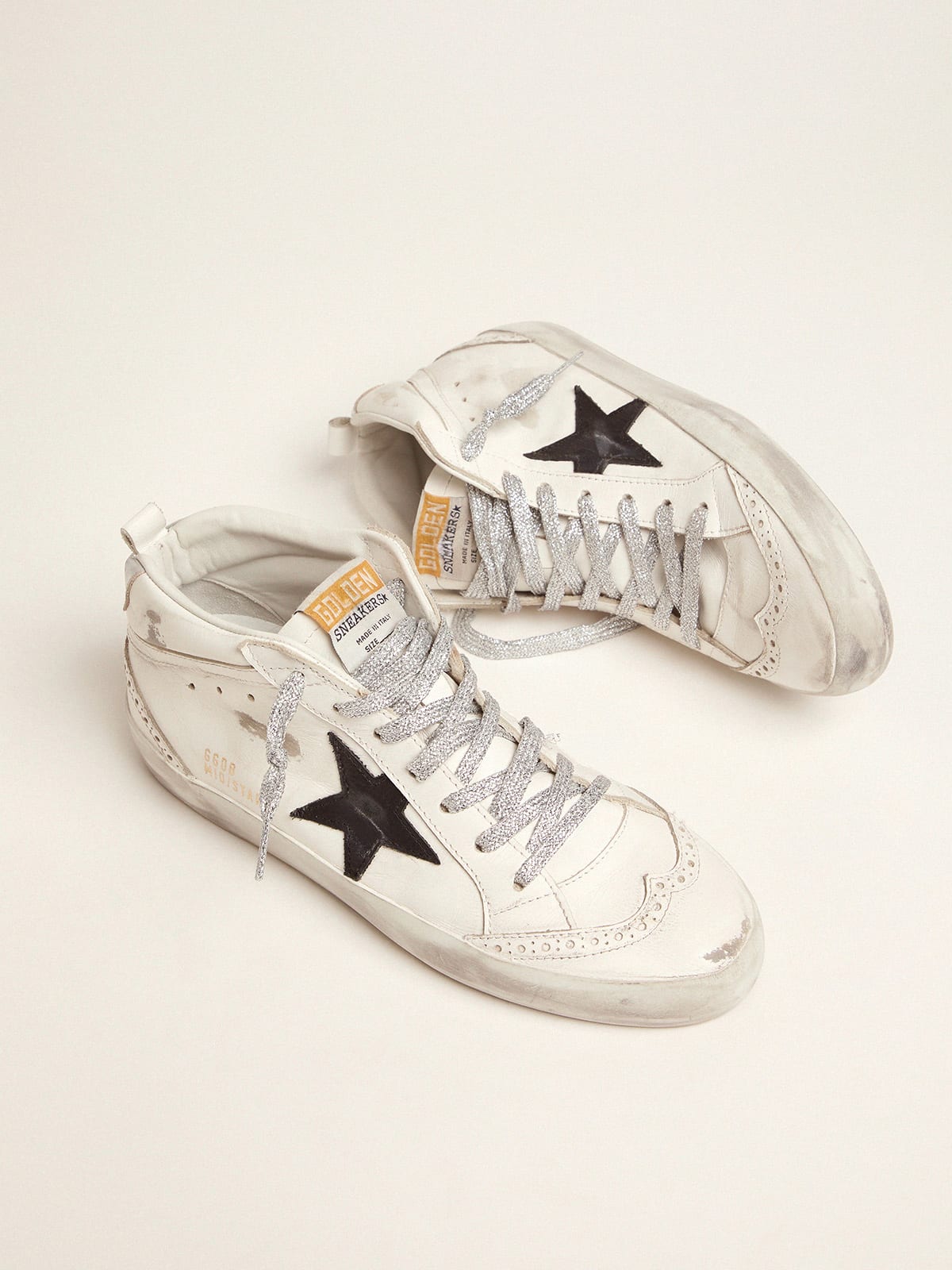 Sneakers Mid-Star con talloncino laminato e lacci con glitter