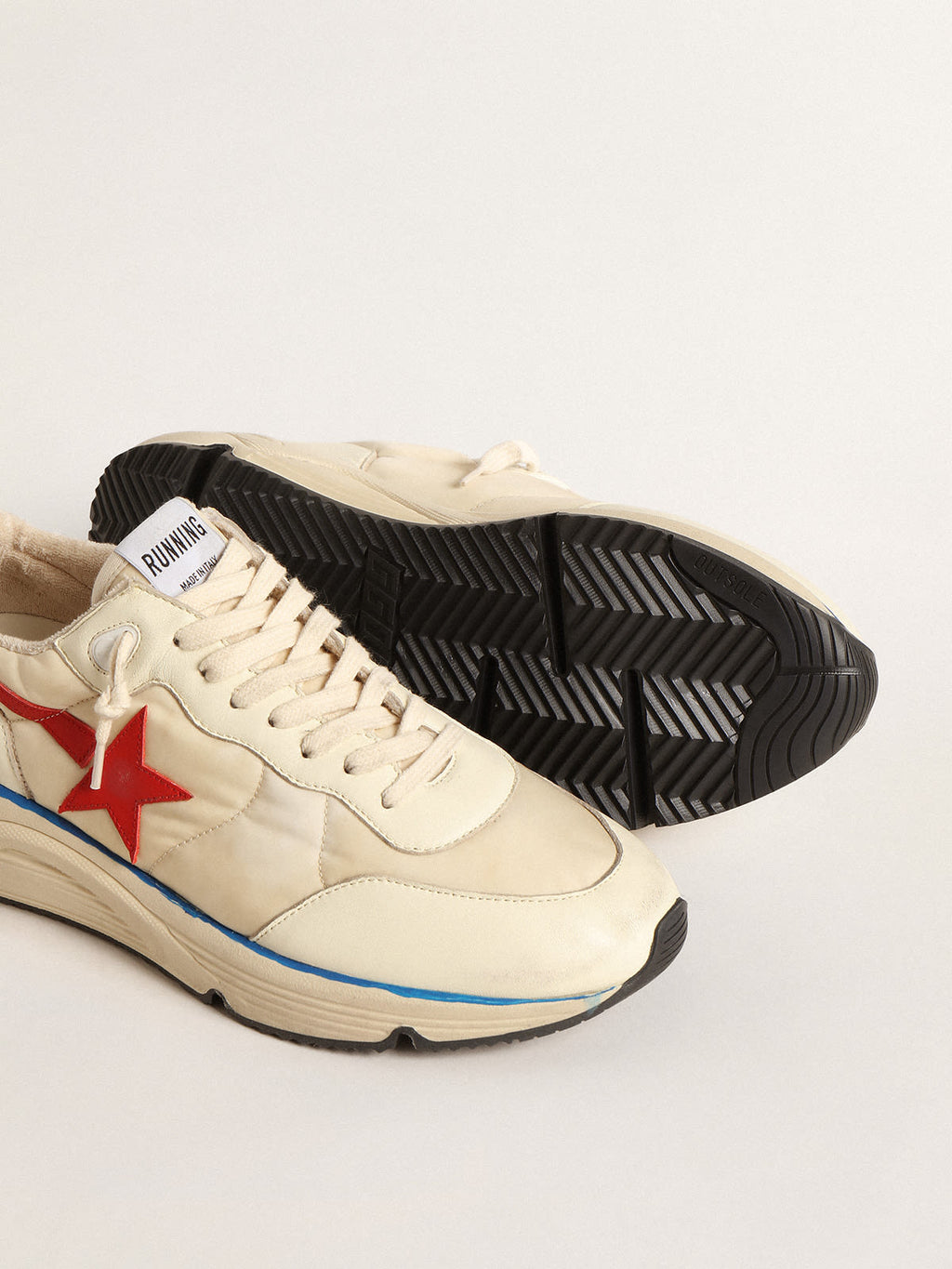 Running Sole Uomo LTD in nylon beige con stella in pelle rossa