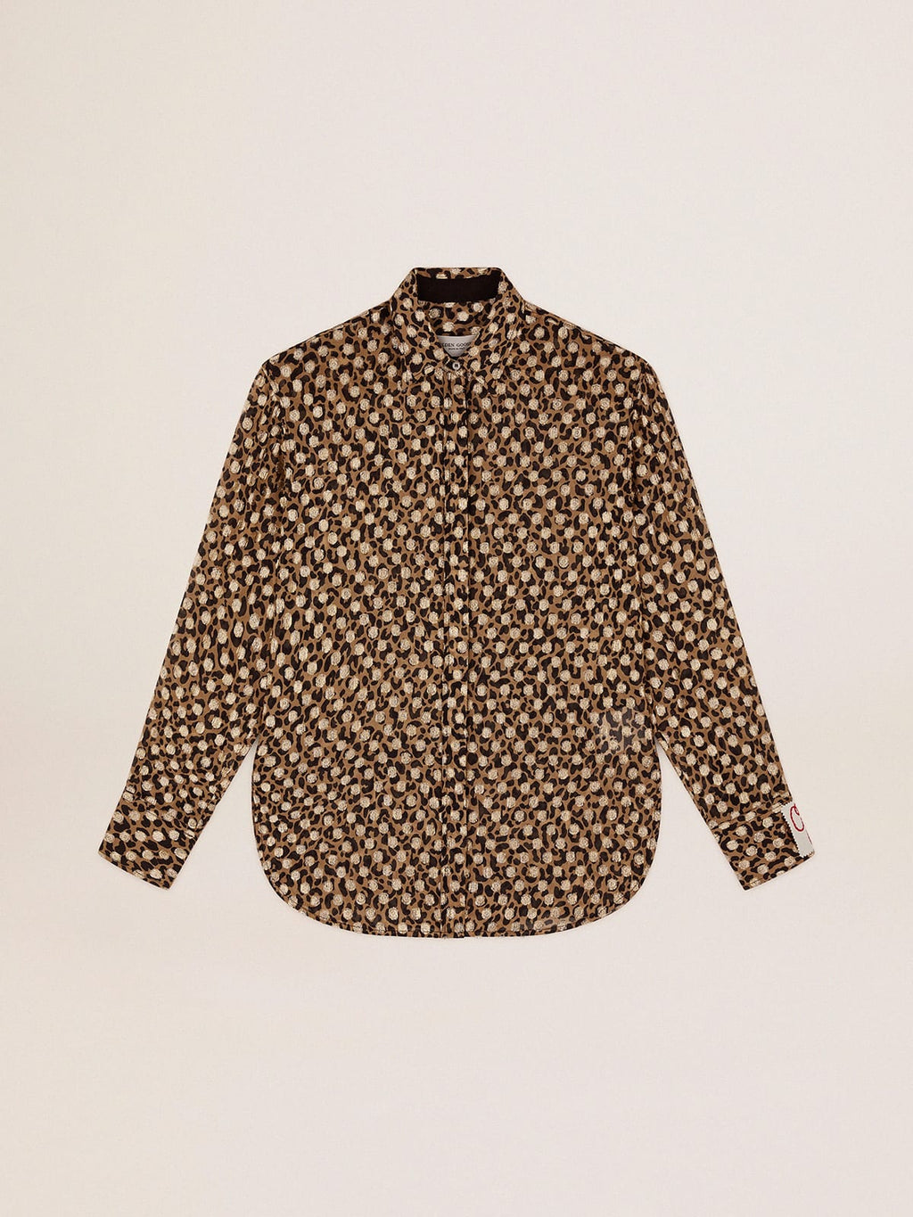 Camicia boyfriend con stampa animalier e fil coupé dorato