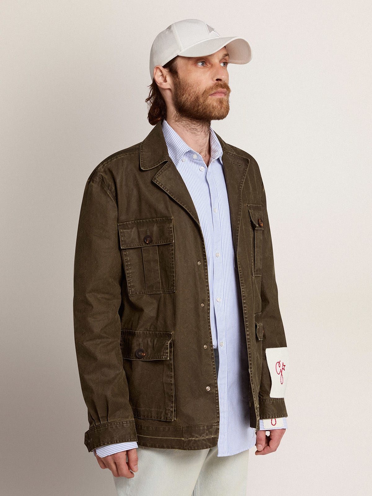 Giacca sahariana Collezione Golden in canvas verde militare