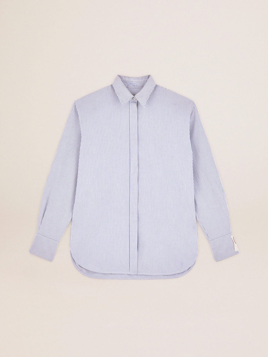 Camicia da donna con righe a bastoncino di colore azzurro
