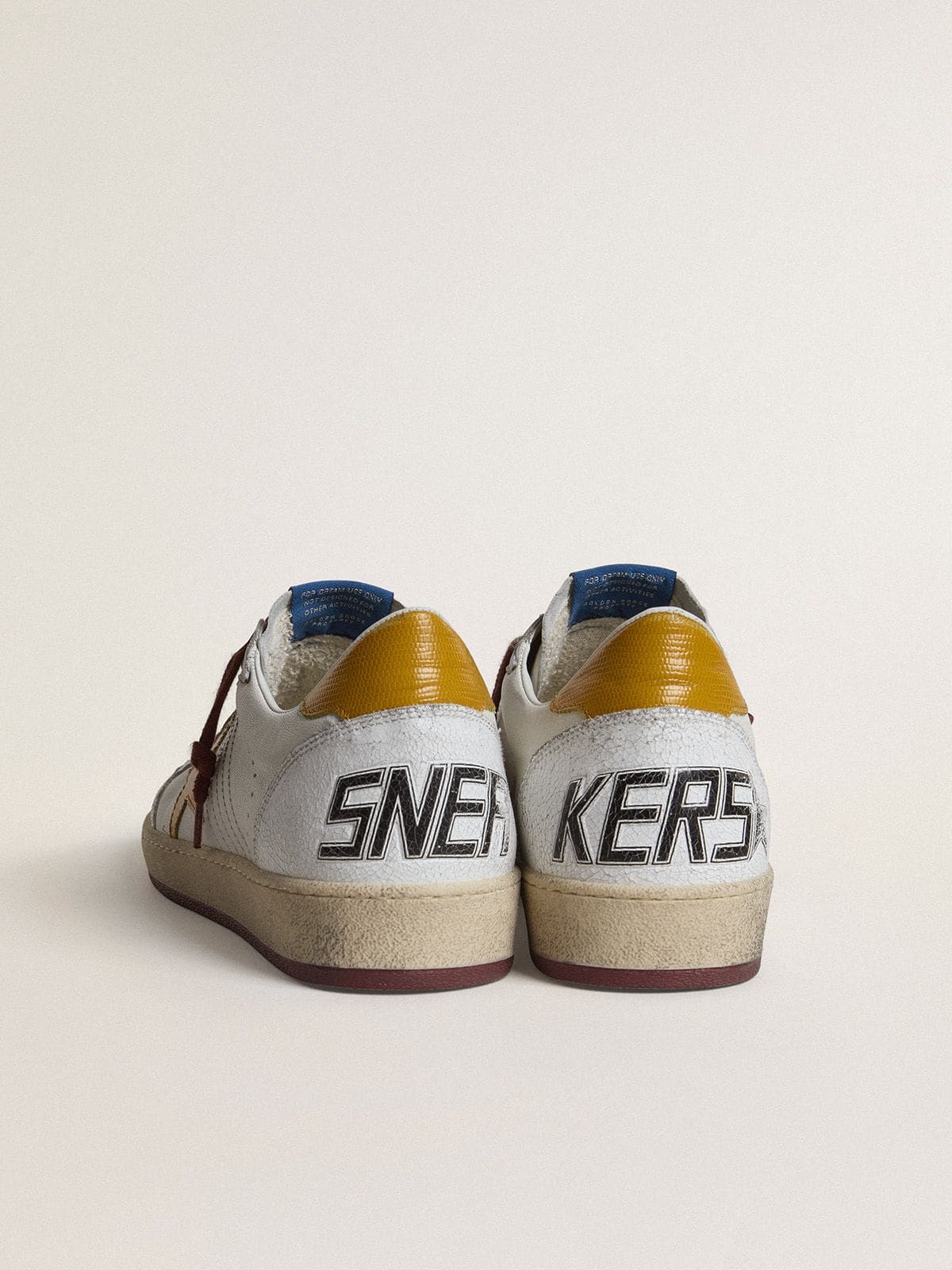 Men's Ball Star in white nappa leather with yellow animal-print leather star and heel tab