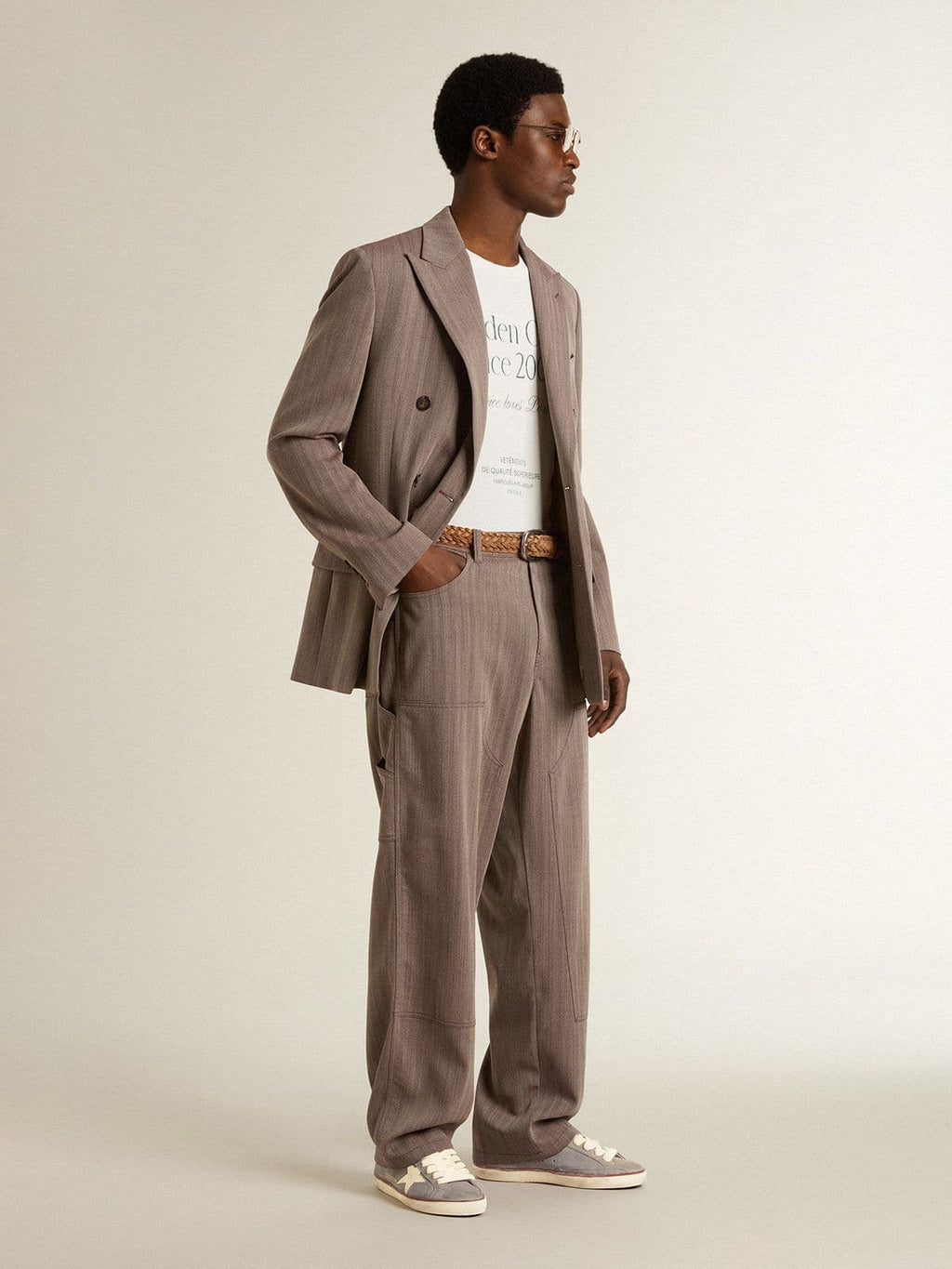 Super-Star LTD in light blue nubuck leather with white leather star and brown leather heel tab