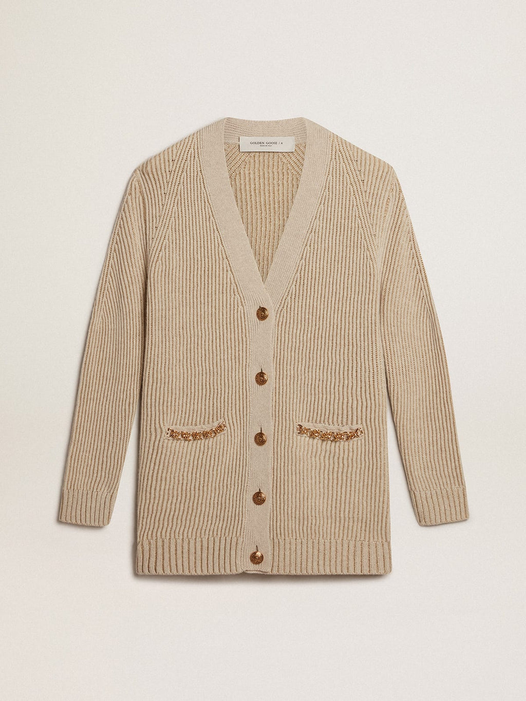 Cardigan in misto lana con trama punto costa inglese